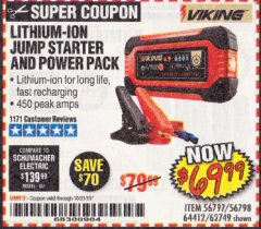 Harbor Freight Coupon LITHIUM ION JUMP STARTER AND POWER PACK Lot No. 62749/64412/56797/56798 Expired: 10/31/19 - $69.99