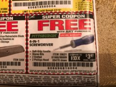 Harbor Freight FREE Coupon 4-IN-1 SCREWDRIVER Lot No. 39631/69470/61988 Expired: 3/2/19 - FWP