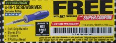 Harbor Freight FREE Coupon 4-IN-1 SCREWDRIVER Lot No. 39631/69470/61988 Expired: 10/31/18 - FWP
