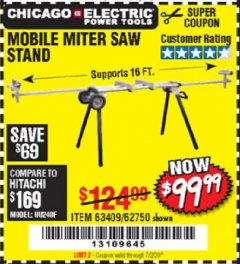 Harbor Freight Coupon CHICAGO ELECTRIC HEAVY DUTY MOBILE MITER SAW STAND Lot No. 63409/62750 Expired: 7/2/20 - $99.99
