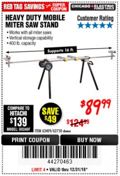 Harbor Freight Coupon CHICAGO ELECTRIC HEAVY DUTY MOBILE MITER SAW STAND Lot No. 63409/62750 Expired: 12/31/18 - $89.99