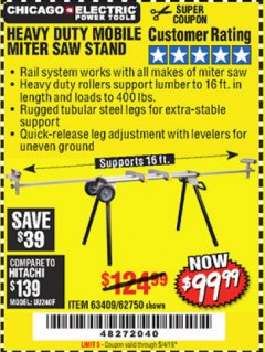 Harbor Freight Coupon CHICAGO ELECTRIC HEAVY DUTY MOBILE MITER SAW STAND Lot No. 63409/62750 Expired: 5/4/19 - $99.99