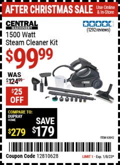 Harbor Freight Coupon 1500 WATT STEAM CLEANER KIT Lot No. 8823/63042 Expired: 1/8/22 - $99.99