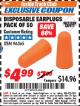 Harbor Freight ITC Coupon DISPOSABLE EAR PLUGS PACK OF 50 Lot No. 96365 Expired: 7/31/17 - $4.99