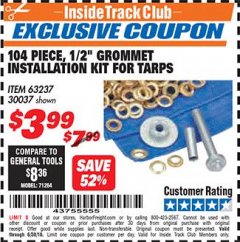 Harbor Freight ITC Coupon HFT 1/2 IN. GROMMET INSTALLATION KIT, 104-PIECE Lot No. 63237 Expired: 6/30/18 - $3.99