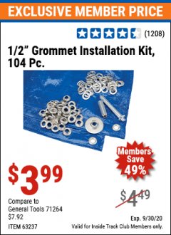 Harbor Freight ITC Coupon 104 PIECE, 1/2" GROMMET INSTALLATION KIT Lot No. 63237 Expired: 9/30/20 - $3.99
