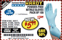 Harbor Freight Coupon 5 MIL NITRILE GLOVES 100/PK Lot No. 61363/ 68497/ 68498 Expired: 11/2/19 - $5.99