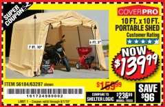 Harbor Freight Coupon COVERPRO 10 FT. X 10 FT. PORTABLE SHED Lot No. 63297 Expired: 6/1/19 - $139.99