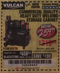 Harbor Freight Coupon VULCAN COMMERCIAL QUALITY HEAVY DUTY WELDING CABINET Lot No. 63179 Expired: 2/5/19 - $259.99