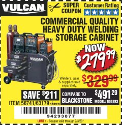 Harbor Freight Coupon VULCAN COMMERCIAL QUALITY HEAVY DUTY WELDING CABINET Lot No. 63179 Expired: 2/3/20 - $279.99