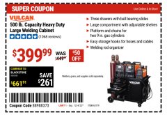 Harbor Freight Coupon VULCAN COMMERCIAL QUALITY HEAVY DUTY WELDING CABINET Lot No. 63179 Expired: 12/4/22 - $399.99