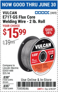 Harbor Freight Coupon FLUX CORE WELDING WIRE Lot No. 63496/63499 Expired: 6/30/20 - $15.99
