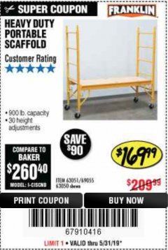 Harbor Freight Coupon HEAVY DUTY PORTABLE SCAFFOLD Lot No. 63050/63051/69055/98979 Expired: 5/31/19 - $169.99