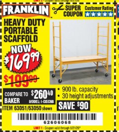 Harbor Freight Coupon HEAVY DUTY PORTABLE SCAFFOLD Lot No. 63050/63051/69055/98979 Expired: 6/21/20 - $169.99