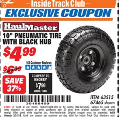 Harbor Freight ITC Coupon 10" PNEUMATIC TIRE WITH BLACK HUB Lot No. 63515/67465 Expired: 3/31/19 - $4.99