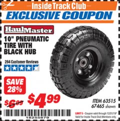 Harbor Freight ITC Coupon 10" PNEUMATIC TIRE WITH BLACK HUB Lot No. 63515/67465 Expired: 12/31/19 - $4.99