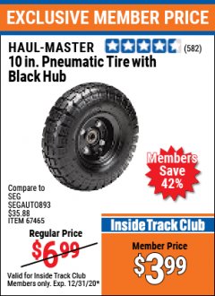 Harbor Freight ITC Coupon 10" PNEUMATIC TIRE WITH BLACK HUB Lot No. 63515/67465 Expired: 12/31/20 - $3.99