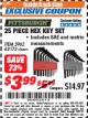Harbor Freight ITC Coupon 25 PIECE HEX KEY SET Lot No. 5962/62173 Expired: 8/31/17 - $3.99
