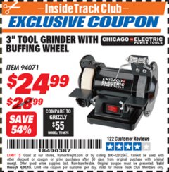 Harbor Freight ITC Coupon 3" TOOL GRINDER WITH BUFFING WHEEL Lot No. 94071 Expired: 4/30/19 - $24.99