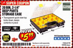Harbor Freight Coupon 20 BIN PORTABLE PARTS STORAGE CASE Lot No. 62778/93928 Expired: 3/31/20 - $5.99
