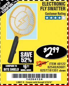 Harbor Freight Coupon ELECTRIC FLY SWATTER Lot No. 61351/40122/62540/62577 Expired: 5/19/18 - $2.99