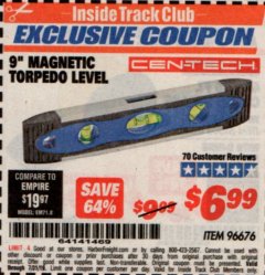 Harbor Freight ITC Coupon 9" MAGNETIC TORPEDO LEVEL Lot No. 96676 Expired: 7/31/19 - $6.99