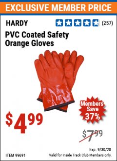 Harbor Freight ITC Coupon HARDY PVC COATED SAFETY ORANGE GLOVES Lot No. 99691 Expired: 9/30/20 - $4.99