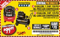 Harbor Freight Coupon 1.5 HP, 6 GALLON, 150 PSI PROFESSIONAL AIR COMPRESSOR Lot No. 62894/67696/62380/62511/68149 Expired: 2/16/19 - $99.99