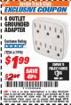 Harbor Freight ITC Coupon 6 OUTLET GROUNDED ADAPTER Lot No. 61996 Expired: 3/31/18 - $1.99