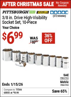 Harbor Freight Coupon PITTSBURGH PRO 3/8 IN. DRIVE HIGH VISIBILITY SOCKET SET, 10-PIECE Lot No. 67923/67924 Valid Thru: 1/15/26 - $6.99