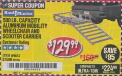 Harbor Freight Coupon 500 LB. CAPACITY ALUMINUM MOBILITY WHEELCHAIR AND SCOOTER CARRIER Lot No. 67599/69687 Expired: 8/24/19 - $129.99