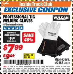 Harbor Freight ITC Coupon VULCAN PROFESSIONAL TIG WELDING GLOVES Lot No. 63485/63486 Expired: 5/31/19 - $7.99
