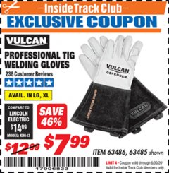 Harbor Freight ITC Coupon VULCAN PROFESSIONAL TIG WELDING GLOVES Lot No. 63485/63486 Expired: 6/30/20 - $7.99