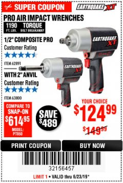 Harbor Freight Coupon 1/2" COMPOSITE PRO EXTREME TORQUE AIR IMPACT WRENCH Lot No. 62891 Expired: 6/23/19 - $124.99