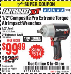 Harbor Freight Coupon 1/2" COMPOSITE PRO EXTREME TORQUE AIR IMPACT WRENCH Lot No. 62891 Expired: 10/13/20 - $99.99