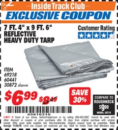 Harbor Freight ITC Coupon 7 FT. 4" X 9 FT. 6" SILVER / HEAVY DUTY REFLECTIVE ALL PURPOSE / WEATHER RESISTANT TARP Lot No. 69218/60441/30872 Expired: 11/30/18 - $6.99