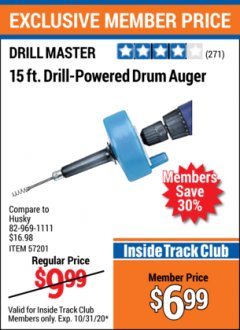 Harbor Freight ITC Coupon 15 FT. DRILL-POWERED DRUM AUGER Lot No. 57201 Expired: 10/31/20 - $6.99