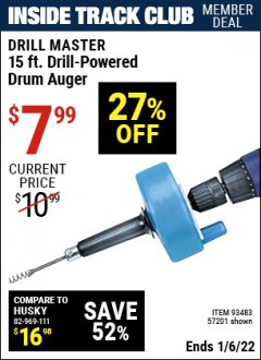 Harbor Freight ITC Coupon 15 FT. DRILL-POWERED DRUM AUGER Lot No. 57201 Expired: 1/6/22 - $7.99
