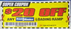 Harbor Freight PERCENT Coupon 9" x 72", 2 PIECE STEEL LOADING RAMPS Lot No. 44649/69591/69646 Expired: 8/31/18 - $0
