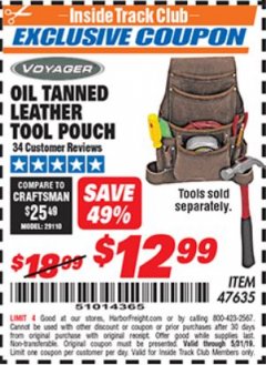 Harbor Freight ITC Coupon OIL TANNED LEATHER TOOL POUCH Lot No. 47635 Expired: 5/31/19 - $12.99