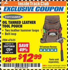 Harbor Freight ITC Coupon OIL TANNED LEATHER TOOL POUCH Lot No. 47635 Expired: 11/30/19 - $12.99
