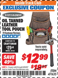 Harbor Freight ITC Coupon OIL TANNED LEATHER TOOL POUCH Lot No. 47635 Expired: 6/30/20 - $12.99