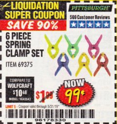 Harbor Freight Coupon 6 PIECE MICRO SPRING CLAMP SET Lot No. 46190/69375 Expired: 5/31/19 - $0.99