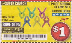 Harbor Freight Coupon 6 PIECE MICRO SPRING CLAMP SET Lot No. 46190/69375 Expired: 9/19/19 - $1