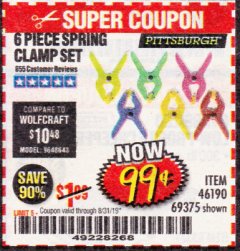 Harbor Freight Coupon 6 PIECE MICRO SPRING CLAMP SET Lot No. 46190/69375 Expired: 8/31/19 - $0.99