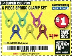 Harbor Freight Coupon 6 PIECE MICRO SPRING CLAMP SET Lot No. 46190/69375 Expired: 6/30/20 - $1