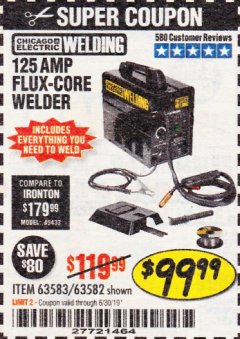 Harbor Freight Coupon 125 AMP FLUX-CORE WELDER Lot No. 63583/63582 Expired: 6/30/19 - $99.99