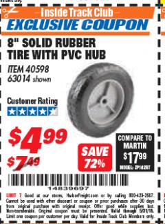 Harbor Freight ITC Coupon 8" SOLID RUBBER TIRE WITH PVC HUM Lot No. 40598/63014 Expired: 5/31/18 - $4.99