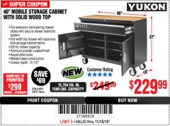 Harbor Freight Coupon YUKON 46", 9 DRAWER ROLLER CABINET WITH SOLID WOOD TOP Lot No. 63751/63532 Expired: 11/18/18 - $229.99
