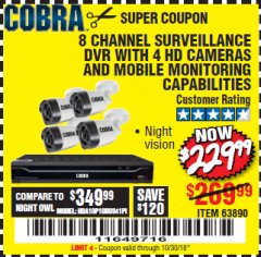 Harbor Freight Coupon 8 CHANNEL SURVEILLANCE DVR WITH 4 HD CAMERAS AND MOBILE MONITORING CAPABILITIES Lot No. 63890 Expired: 10/30/18 - $229.99
